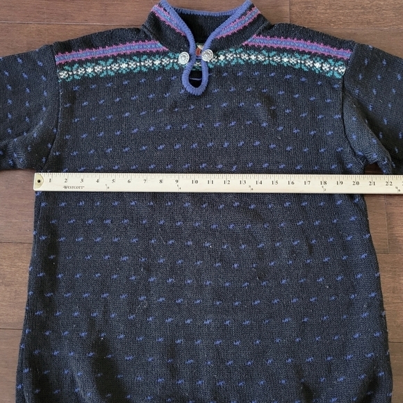 Vintage Alps Women's Nordic Style Wool Blend Pullover Sweater Size M Black/Blue - Picture 7 of 9
